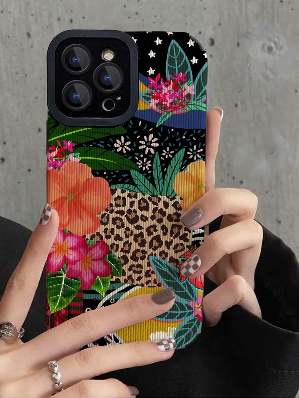 Summer 1pc Color Block, Leopard & Flower Pattern Faux Leather Phone Case, Soft Tpu, Compatible With Iphone And Samsung