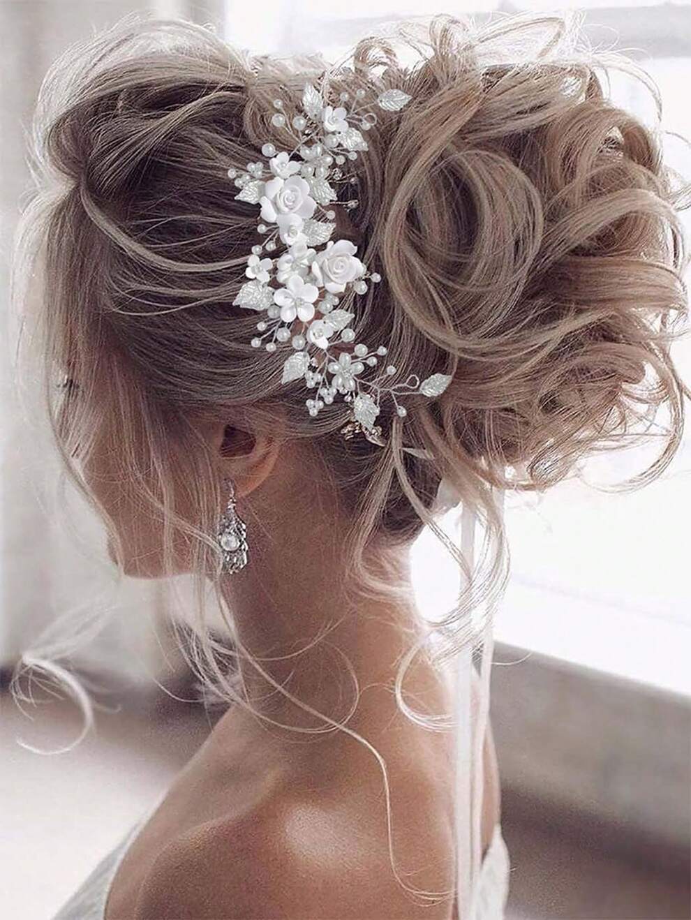 1Pc Flower Bride Wedding Hair Vine Faux Pearl Bridal Hair Piece Leaf Hair Accessories Rhinestone Headband For Women And Girls Elegant Tiaras