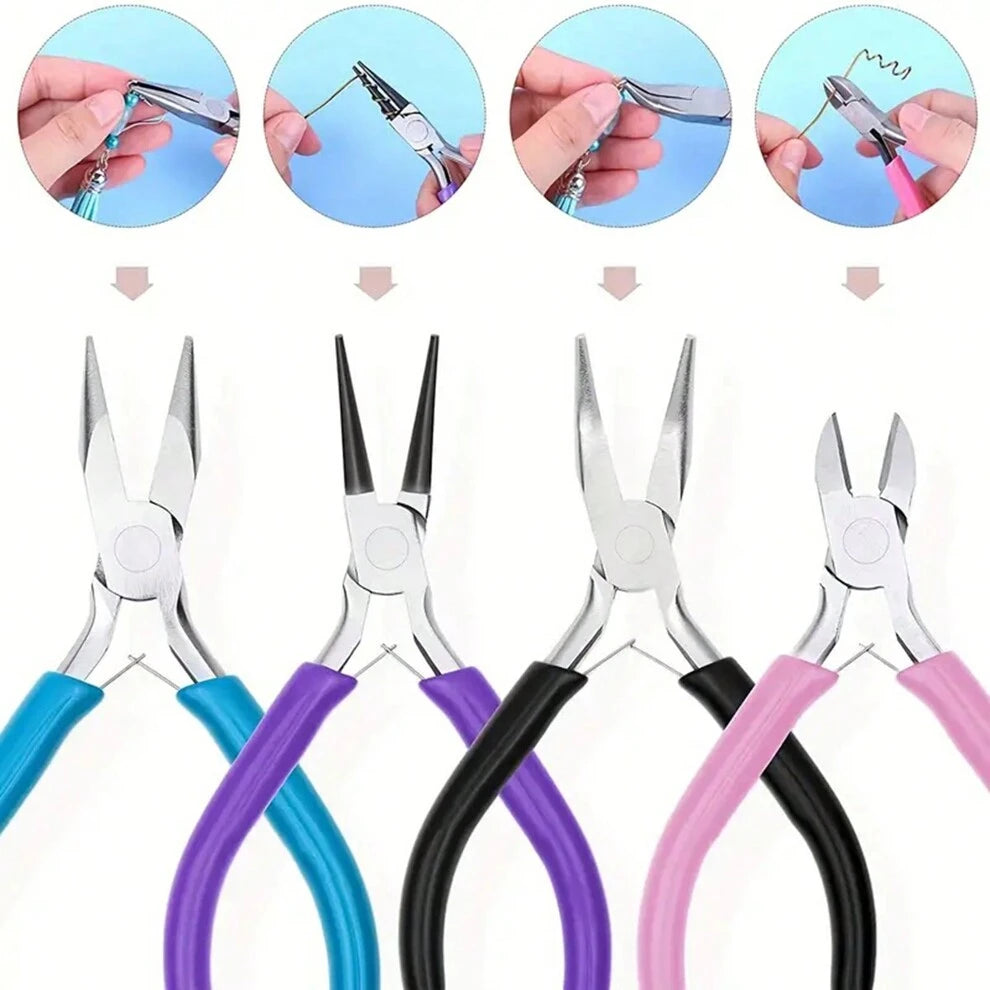 4Pcs Jewelry Pliers Tool Kit Includes Needle Round Wire Cutter And Curved Nose Pliers For Jewelry Beading Repair Supplies Wire Wrapping Multifunctional Tools Home Essentials