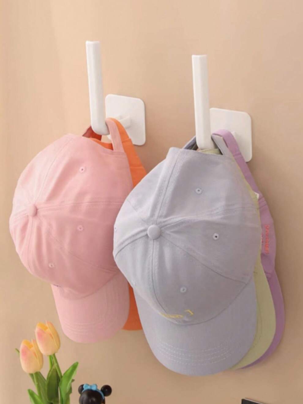 1pc Multifunctional White Hat Rack Wall Mounted Hat Hook Cap Holder Organizer No-drilling Wall Cap Hanger Storage Cap Organizer Hair Accessory Organizer Without Drilling For Baseball Caps For Wall Doo