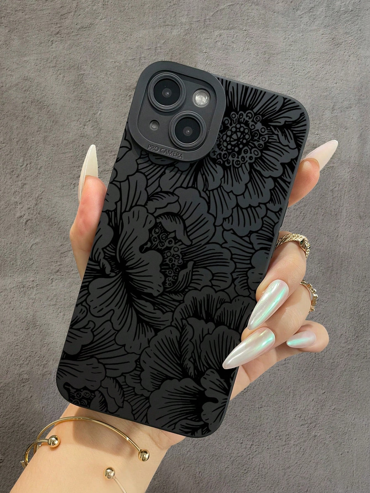 1pc Black Protective Floral Pattern Painted Tpu Phone Case Compatible With Iphone (11/12/13/14/15/15 Pro/15 Plus/15 Pro Max/7 Plus/8 Plus/X/Xs Max/Xr/11 Pro/12 Pro/13 Pro/14 Pro/12 Mini/13 Mini/11 Pro