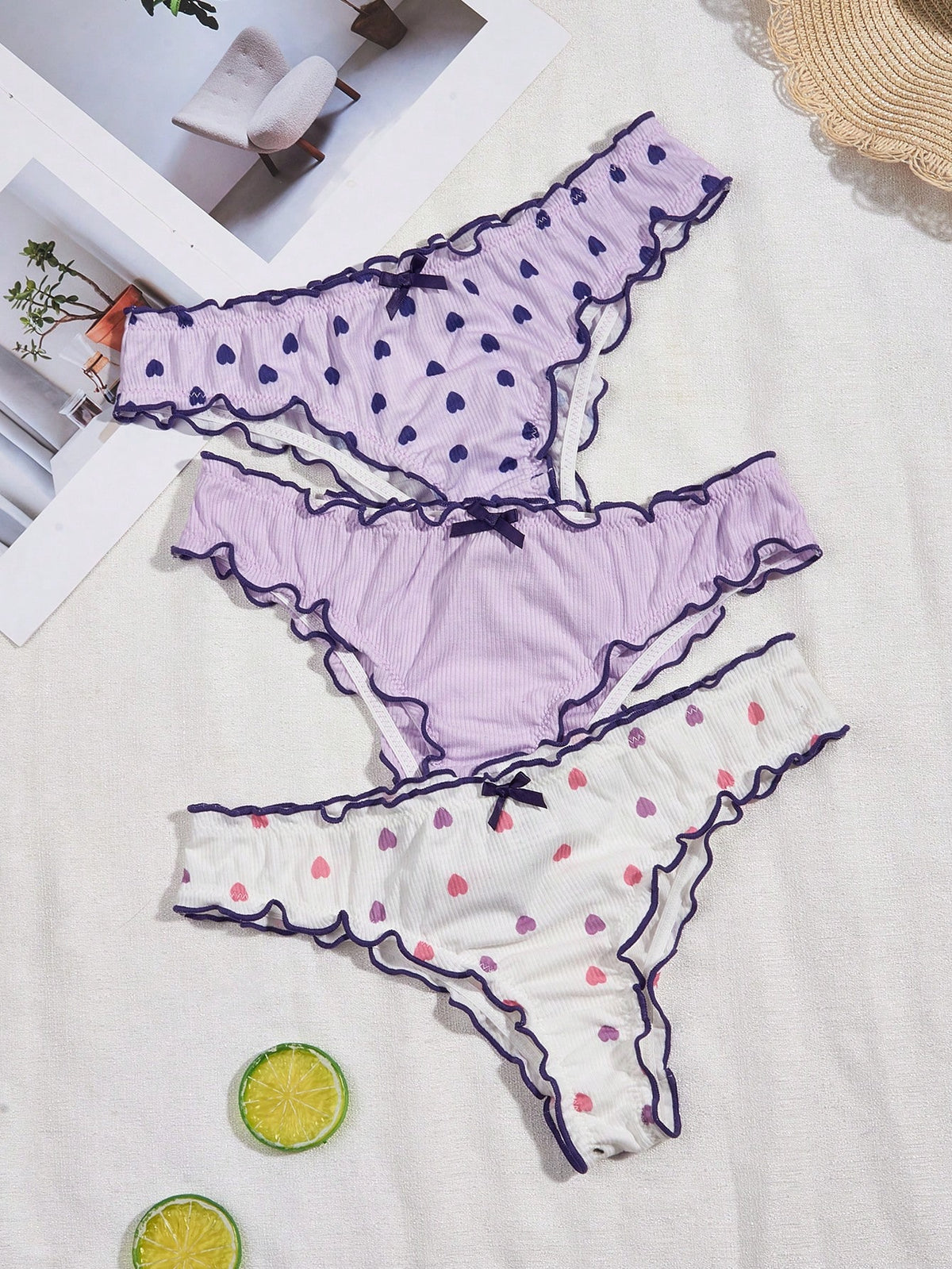 Women's Heart Print Triangle Underwear (3pcs/set)