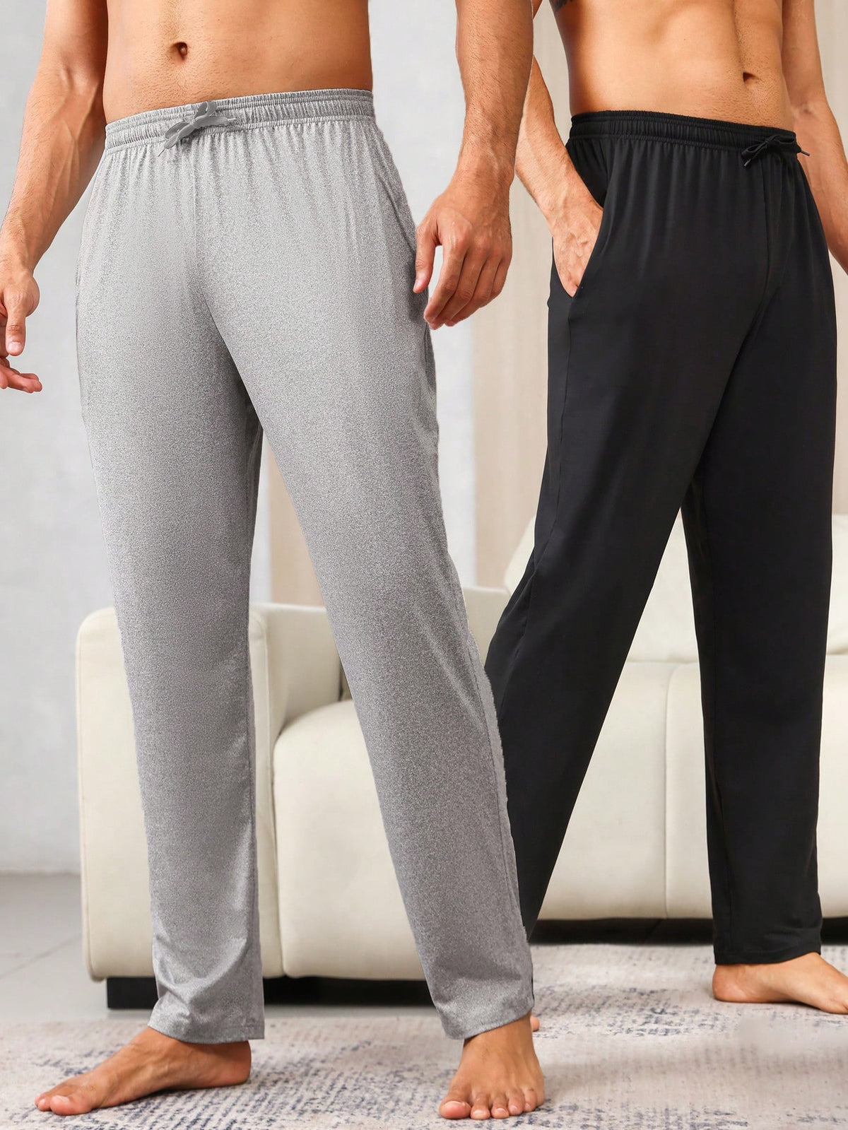 Men 2pcs Drawstring Waist Sleep Pants