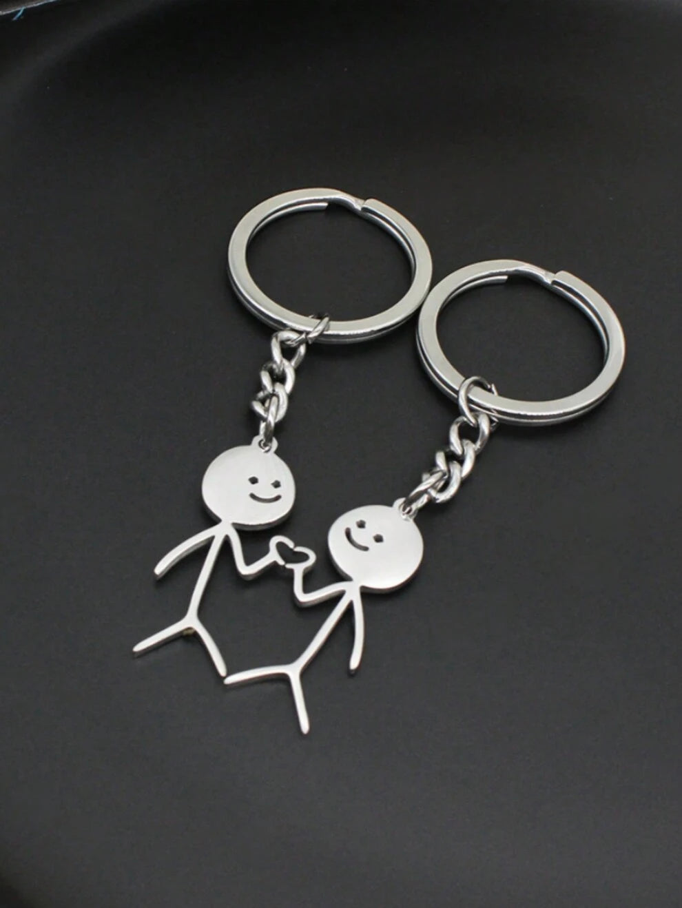 Street 1set Of 2pcs Unisex Cute Funny Matchstick Figure Heart-Shaped Keychain, Suitable For Friends As Airport Luggage Or Bag Pendant