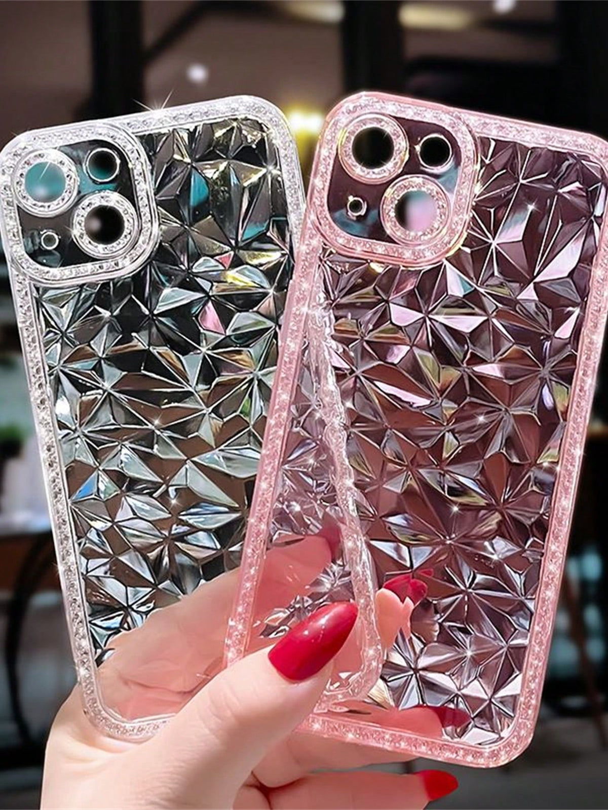 1PC Luxury Crystal Glitter Diamond Pattern Clear Phone Case Compatible With IPhone 15 14 13 12 11 X XS XR Pro Max 8 7 Plus Silicone Camera Protection Soft Cover