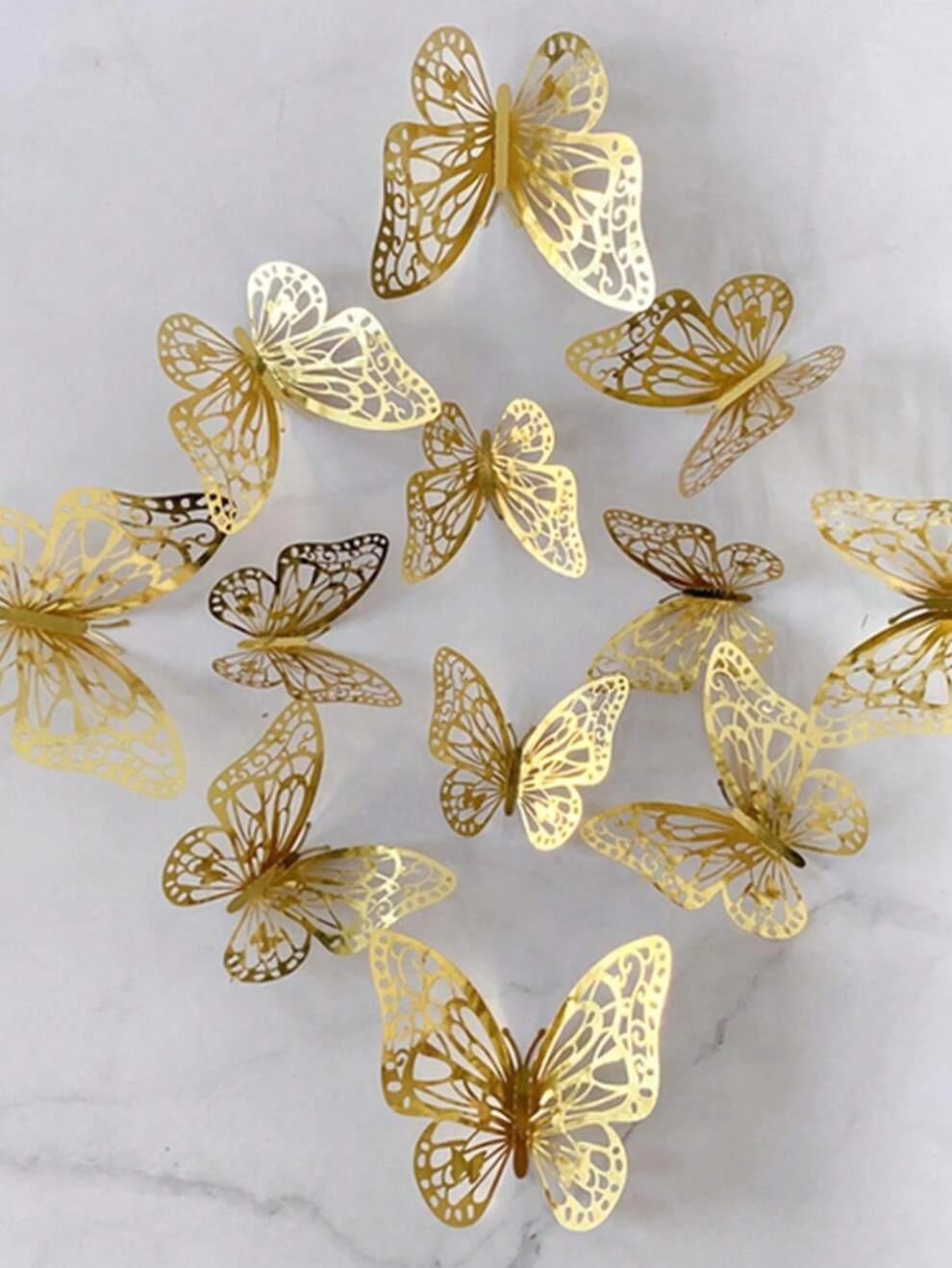 12pcs/set Creative hollow-out three-dimensional butterfly 3d wall stickers simulation double-sided decorative butterfly stickers metal texture wall stickers