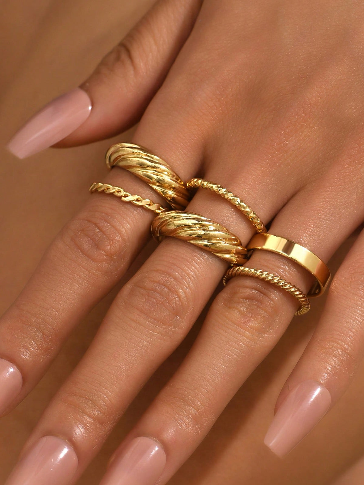 6pcs/Set European And American Fashionable Trendy Threaded Ring Set