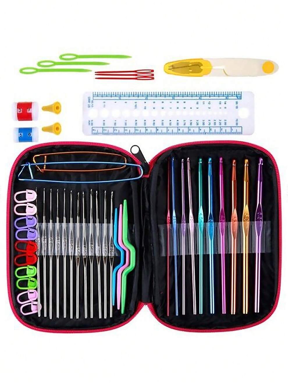 50pcs/set Beginner Crochet Hook Kit With Colorful Aluminium Hook, Yarn, Gloves And Other Accessories For Animal Crochet Project Handmade Diy Craft Tools