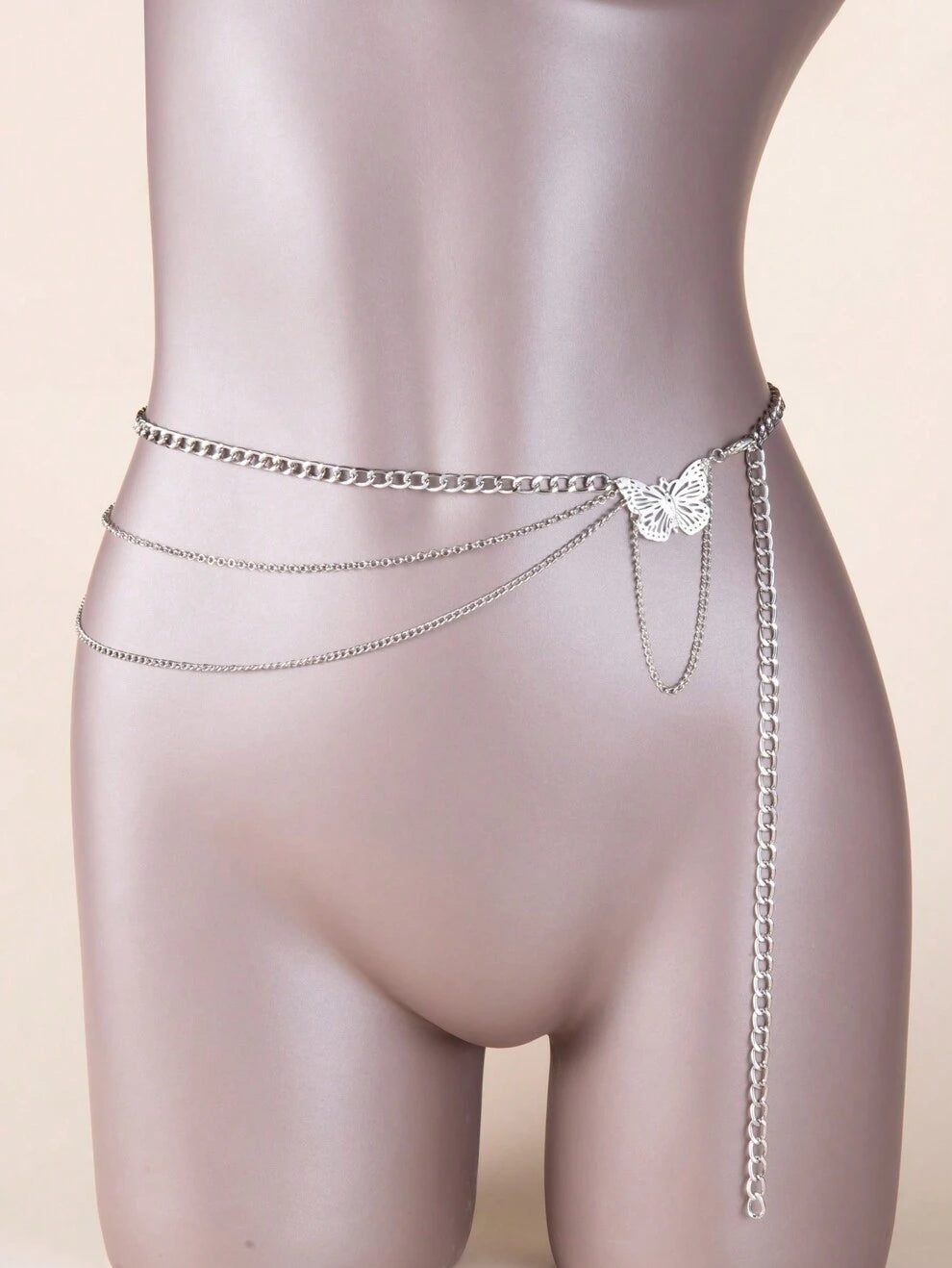 1pc Silver-colored Sexy Butterfly Pendant Waist Chain For Women, Ideal Gift Body Chain