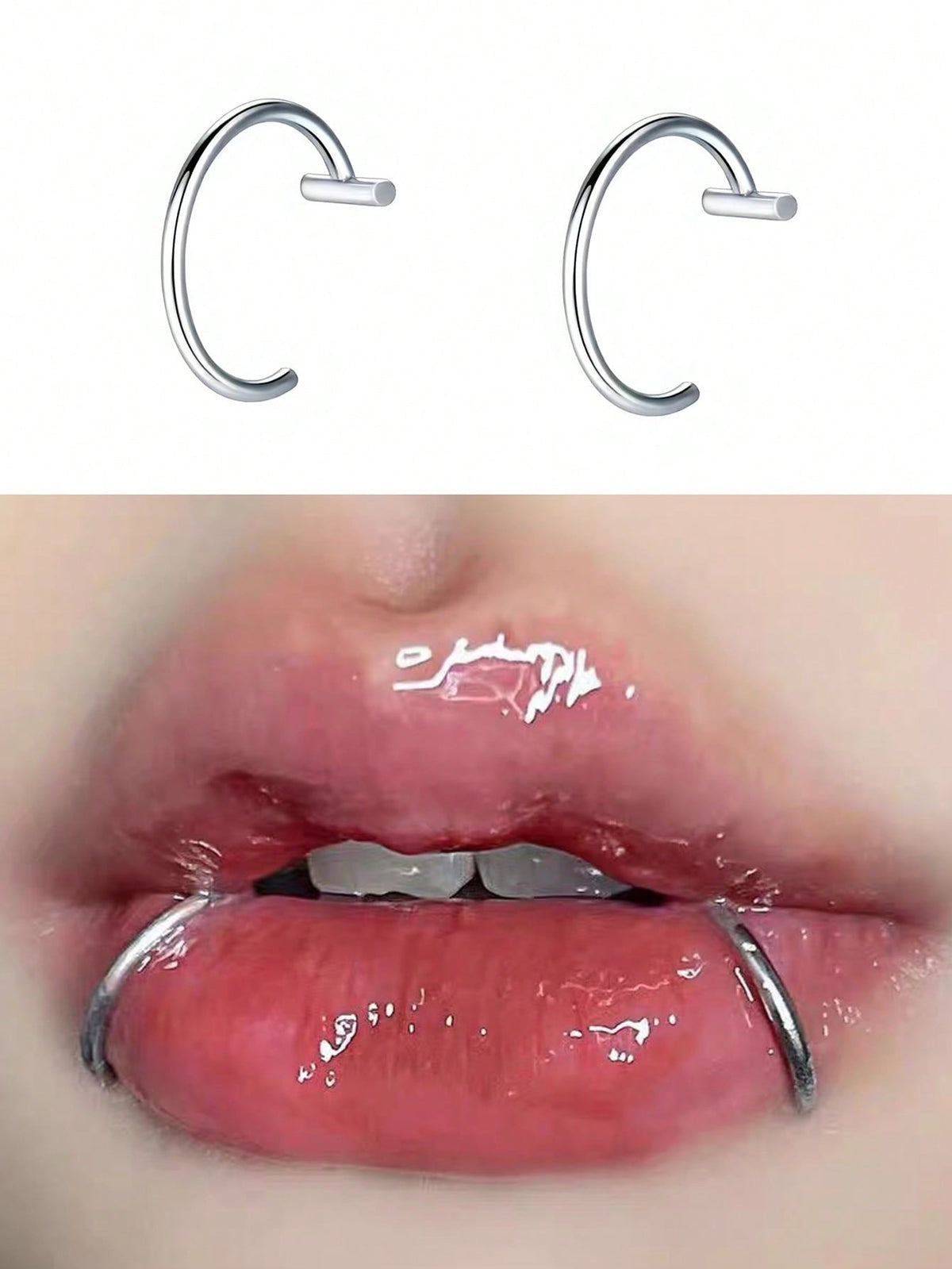 2pcs Silver Punk Style Non-Piercing Lip Rings, Fashionable Personalized Lip Rings