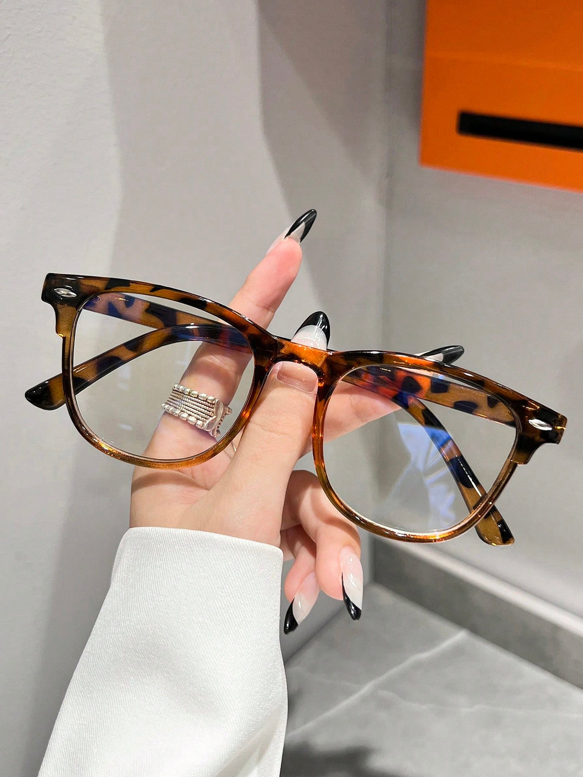 1pc Unisex Square Shaped Anti-Blue Light Glasses With Nail Decoration Clear Glasses Accessories