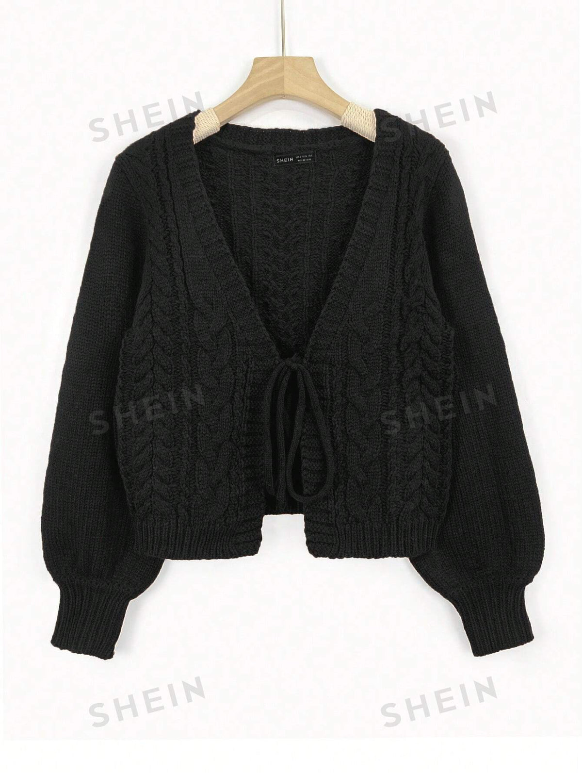 SHEIN EZwear Tie Front Lantern Sleeve Cardigan