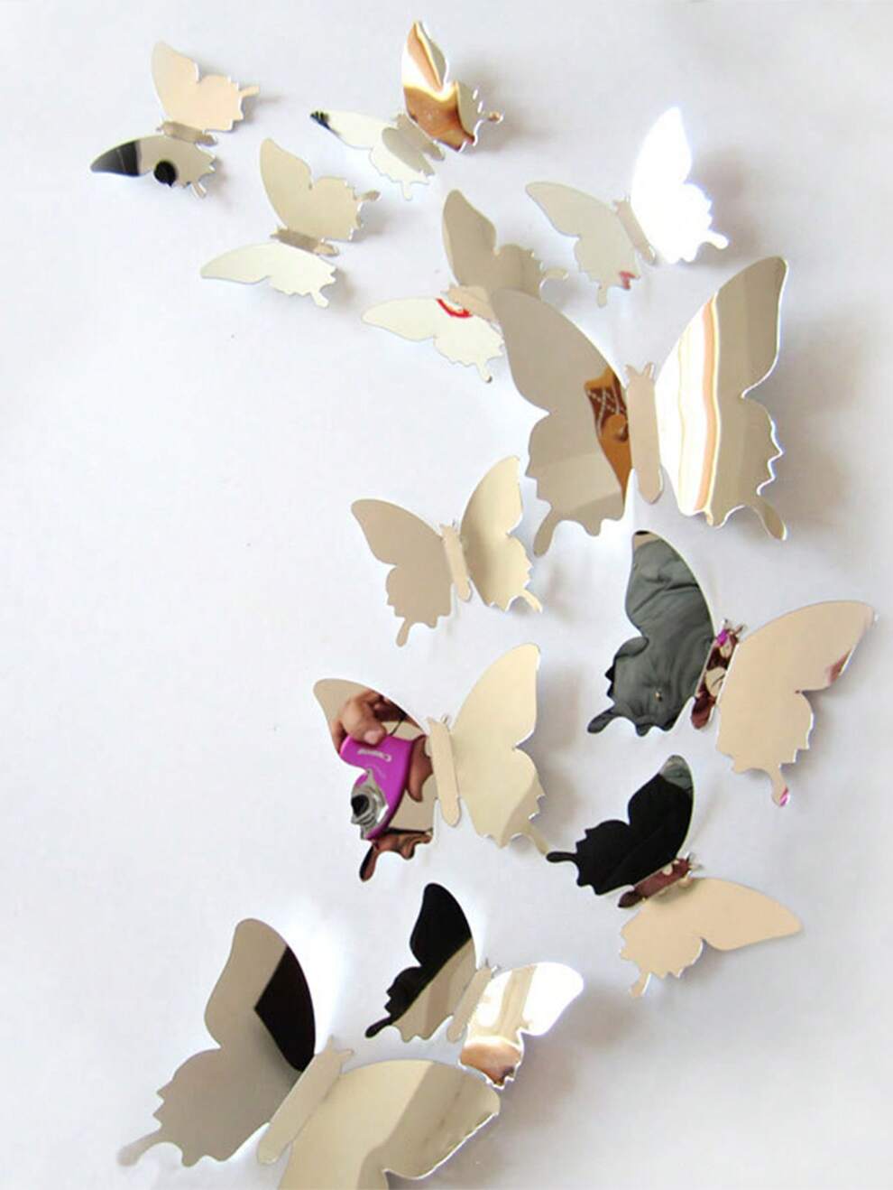 12pcs Butterfly Mirror Wall Stickers, Silver 3d Decorative Wall Stickers, Vivid Removable Diy Home Decor