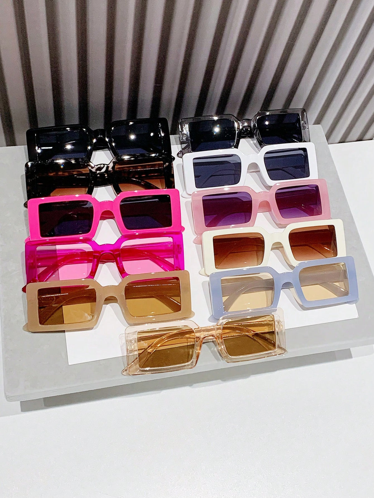 11pcs/Set Vintage Rectangular Small Frame Plastic Decor Fashion Glasses Unisex Shades Beach Accessories