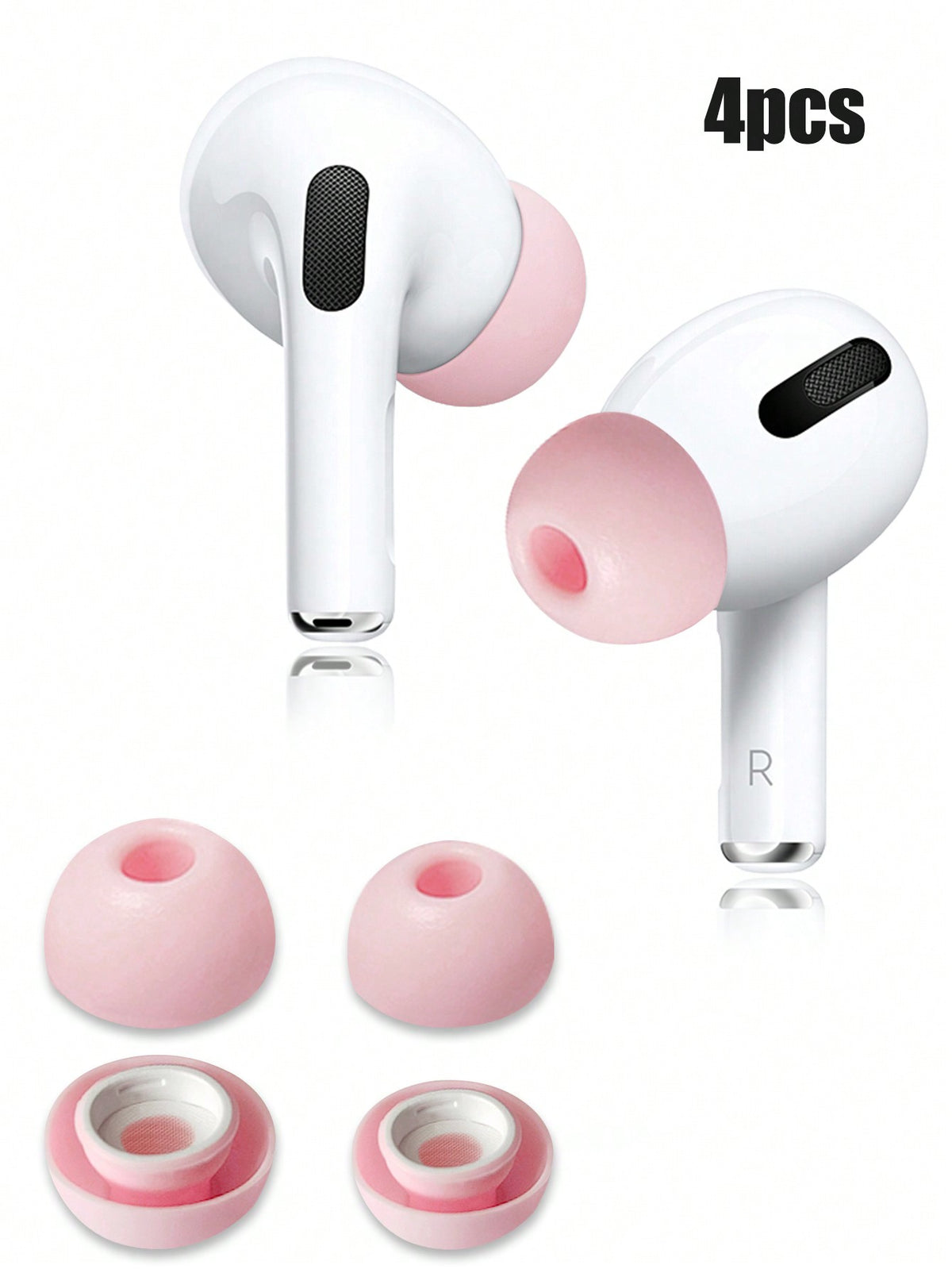 6pcs Pink Silicone Ear Tips Replacement Compatible With Airpods Pro, 3 Sizes (Large/Medium/Small) With 2 Pcs Per Size