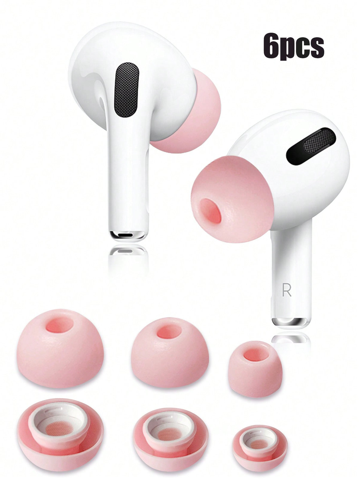 6pcs Pink Silicone Ear Tips Replacement Compatible With Airpods Pro, 3 Sizes (Large/Medium/Small) With 2 Pcs Per Size