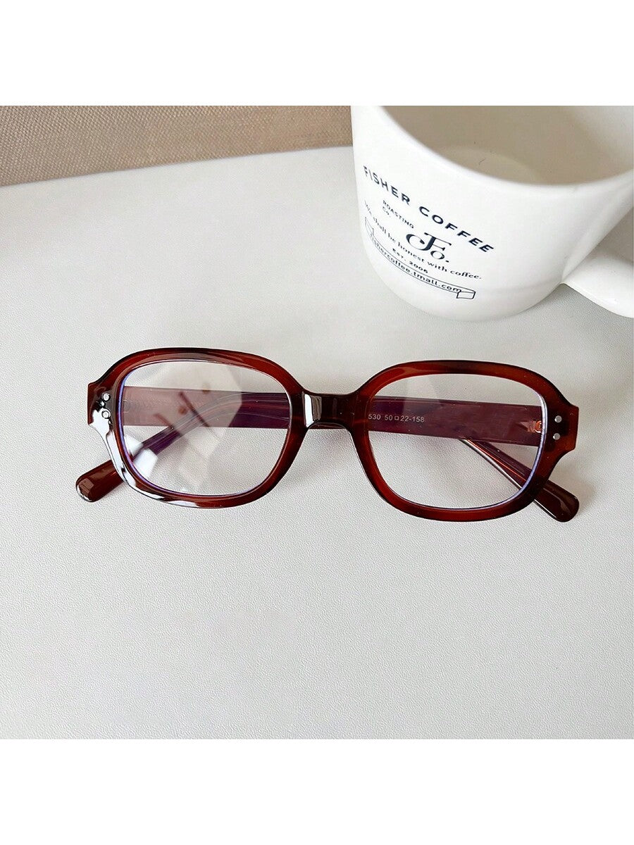 Vintage Thick Frame Y2K Round Decorative Eyeglasses, Brownish-Red Leopard Print Fashion Glasses