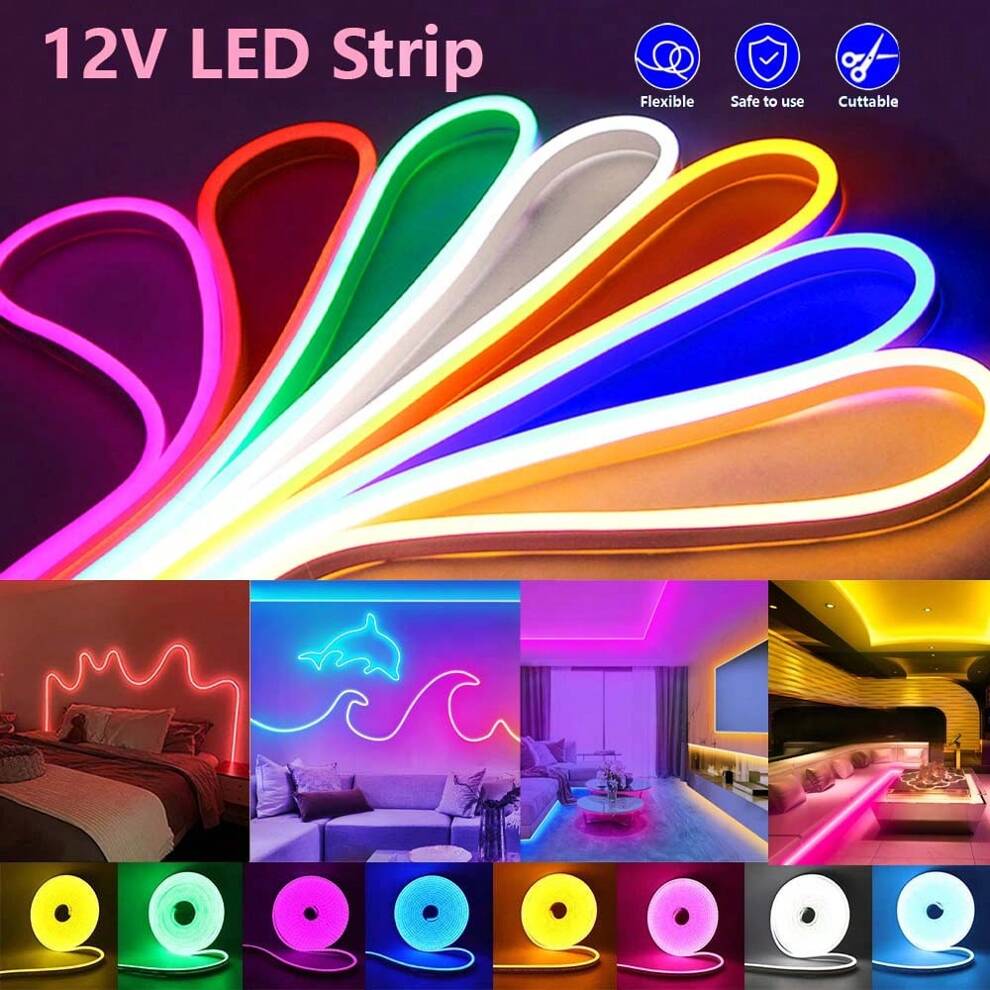 Neon Led Light, 12v Flexible Waterproof Strip Light, 1m/3m/5m Silicon Led Neon Rope Light, Suitable For Various Graphic Sign Decoration Of Bedroom, Living Room, Indoor And Outdoor Environments (power