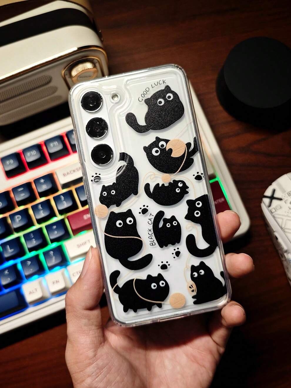 1pc Cute Creative Ins Style Cartoon Black Cat Halloween Design High Transparency Airbag Protective Case With Clear Tempered Glass Compatible With Samsung A04/A04e/A05/A05s/A12/A15/A14/A23/A24/A25/A33/