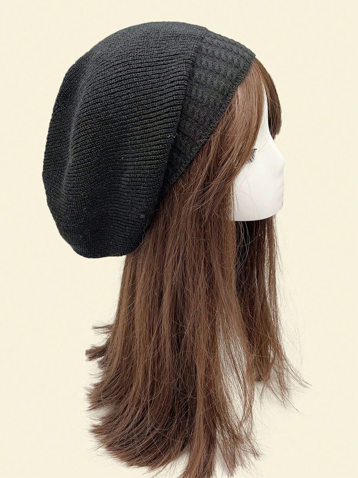 1pc Black Knitted Hat With Twisted Rolled Brim For Women, Fashionable & Casual & Personalized, Suitable For Daily Wear