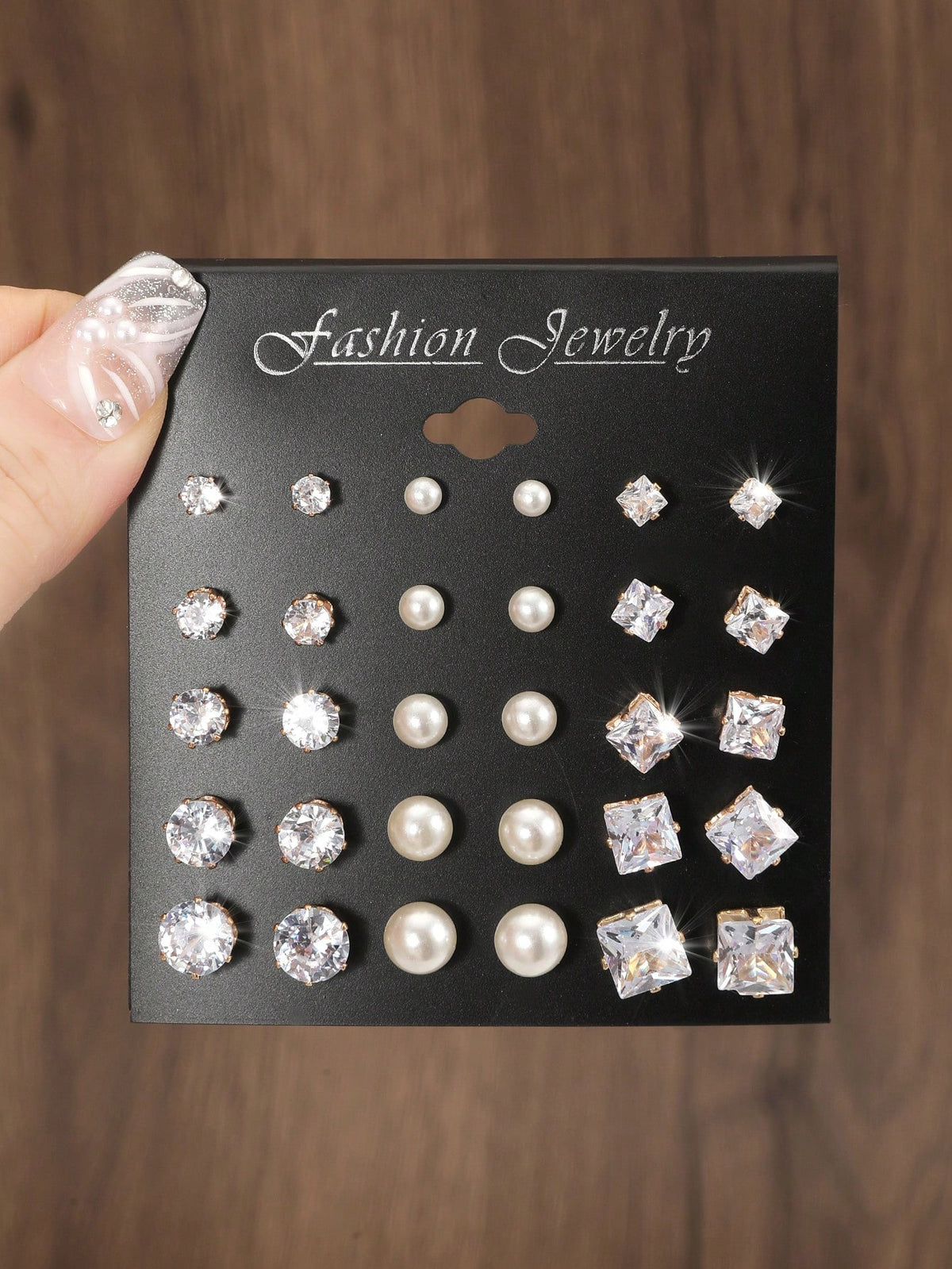 15pairs/Set Cubic Zirconia & Faux Pearl Decor Stud Earrings