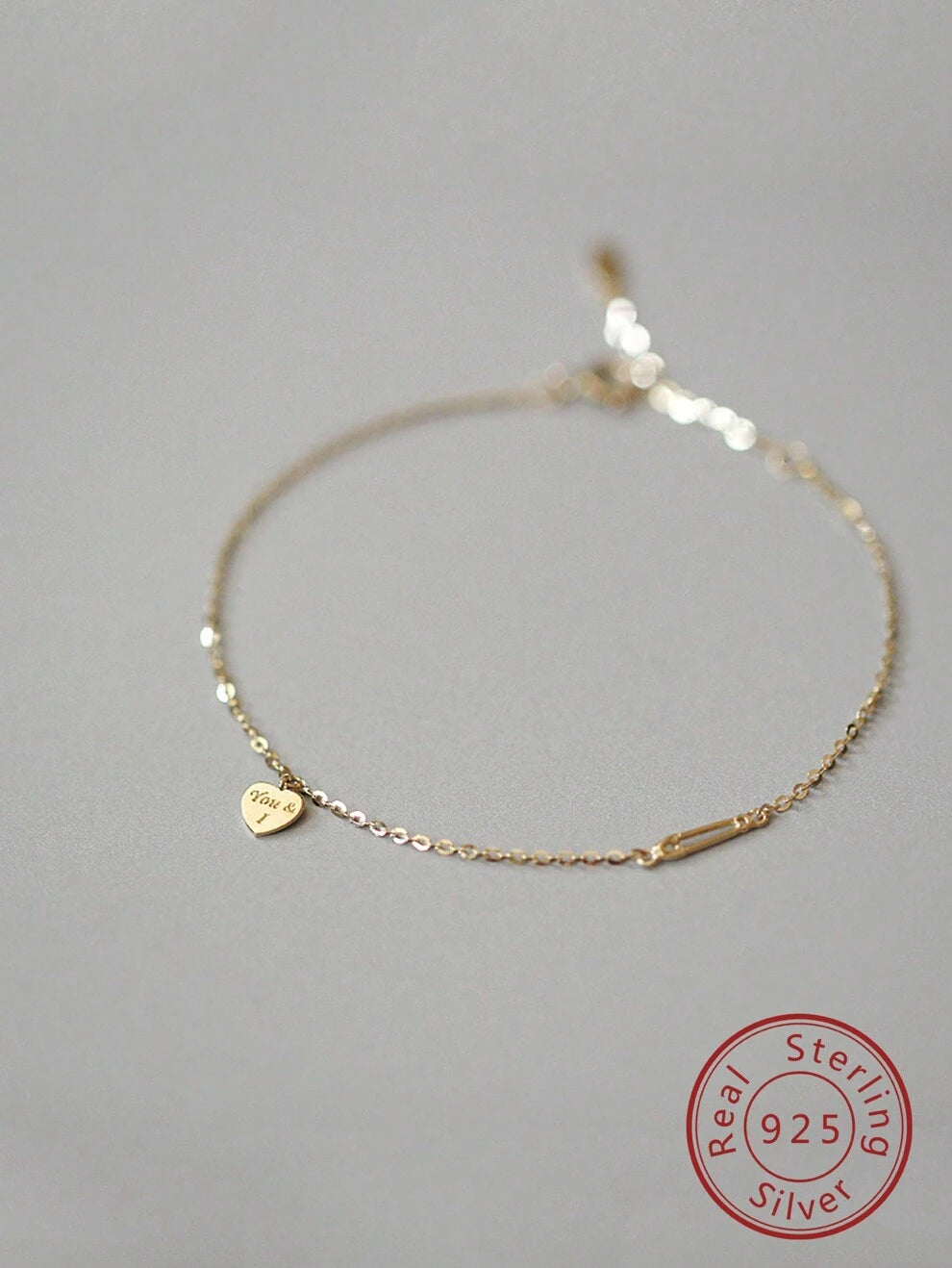 1 S925 Sterling Silver Gold-Plated Bracelet For Women, Versatile, Simple, English Love Pin, Very Thin Hand Jewelry, Suitable For Daily Wear By Women Holiday