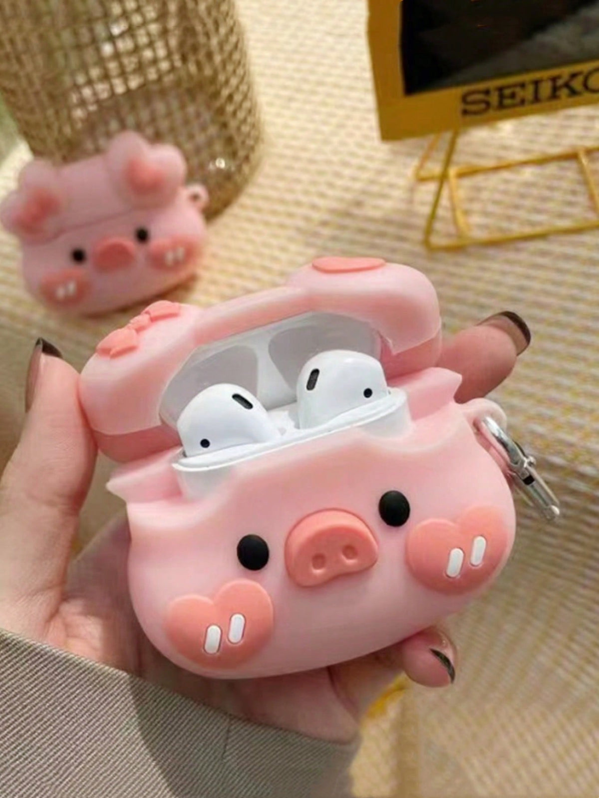 Cute Stuff Baby Pink Bowknot Pink Pig Design Earphone Case Compatible With Airpods 1/2, Airpods Pro, Airpods 3 Kawaii