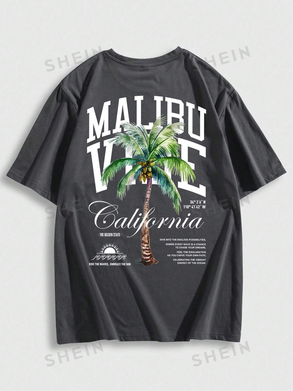 ROMWE Street Life Men's Coconut Tree And Slogan Printed T-Shirt