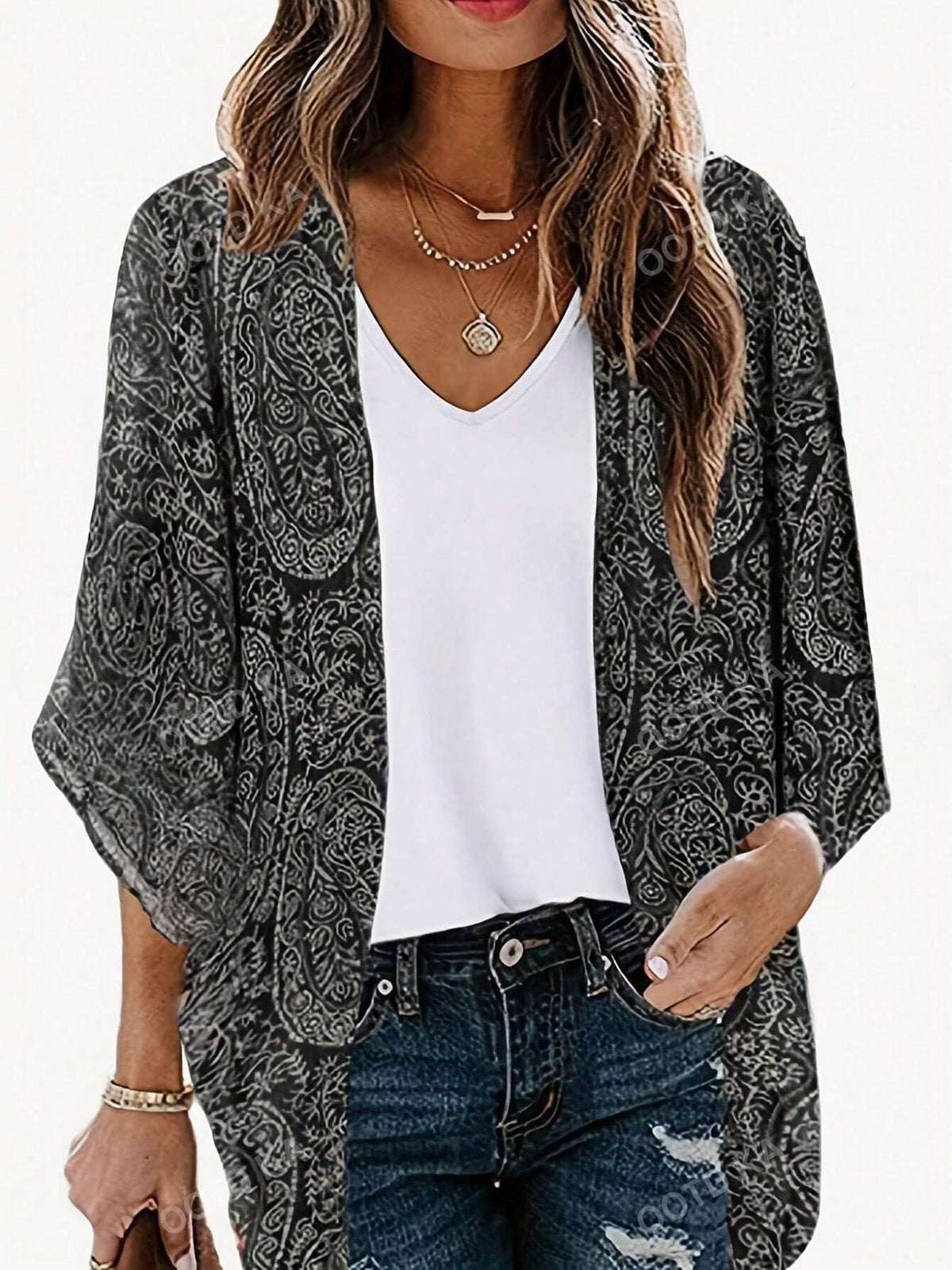 New Arrival Stylish Paisley Pattern Print Blouse With Chic Style