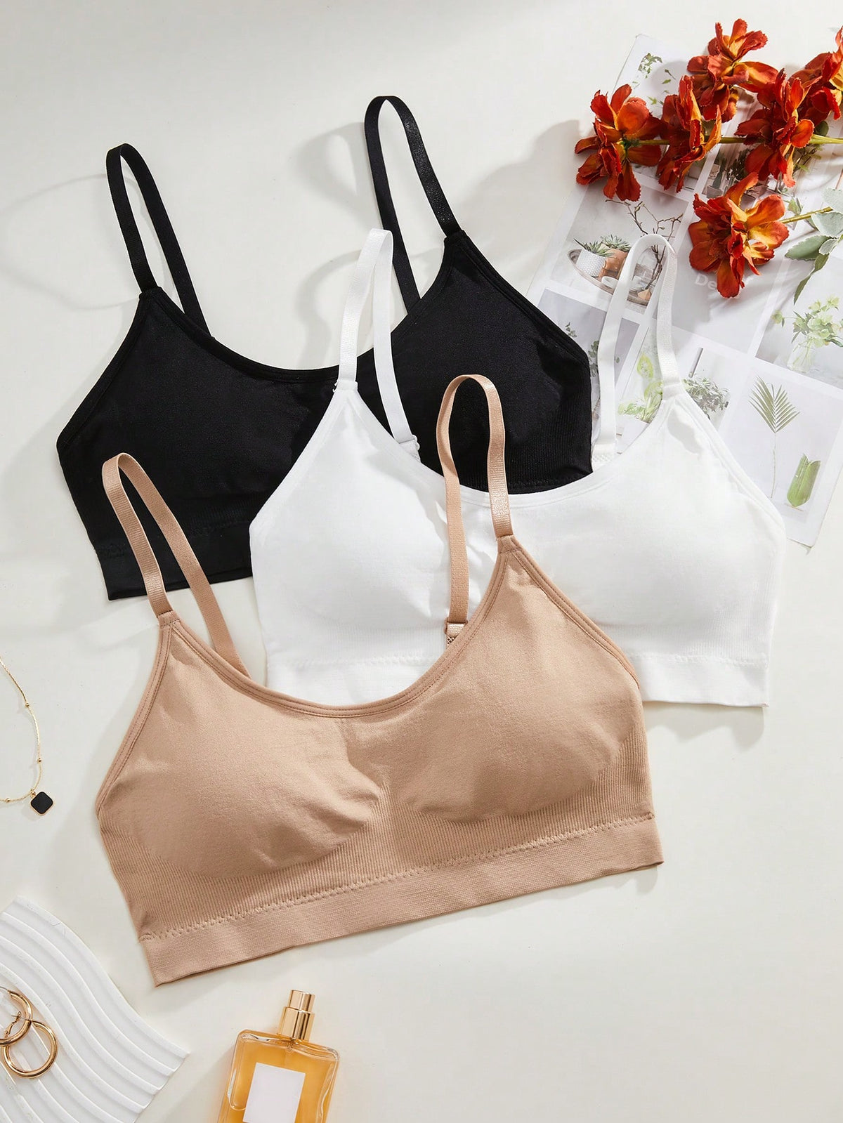 Women's Wire-free Solid Color Bra (3pcs/set)