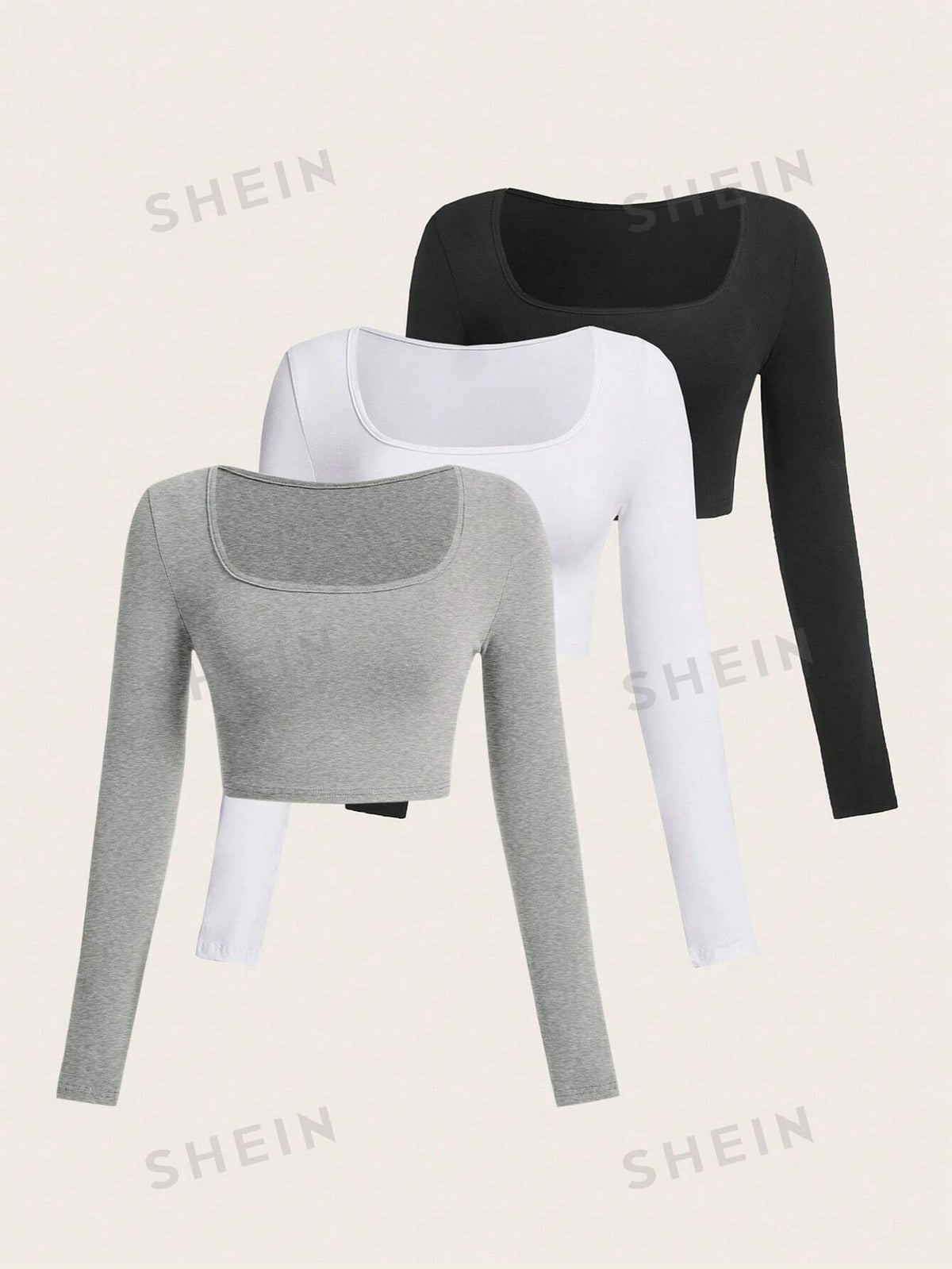 SHEIN EZwear 3 Pcs Multicolor Knitted Women Tight Basic T