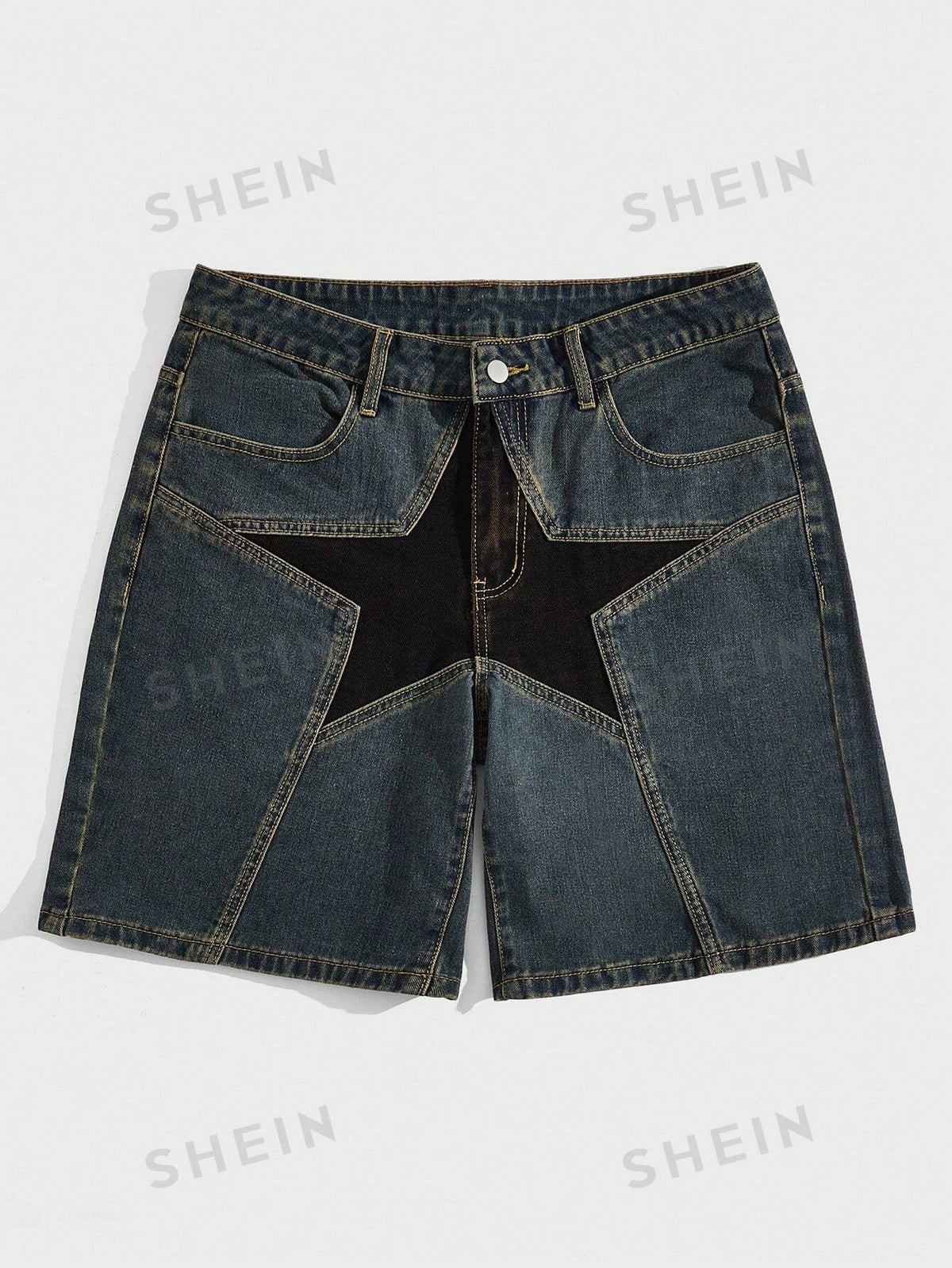 ROMWE Prep Men Star Print Denim Shorts