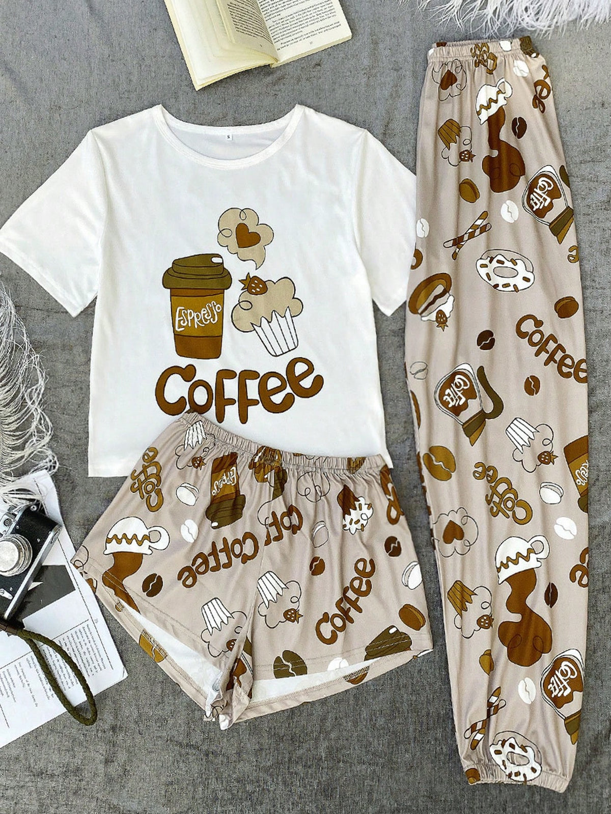 Women's Plus Size Letter & Cartoon Printed Pajama Set