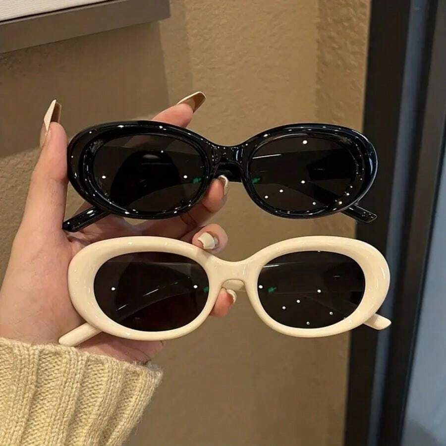 2 pcs Retro Oval Fashion Sunglasses For Women Men Punk Anti Glare UV400 Sun Shades For Party Beach Club