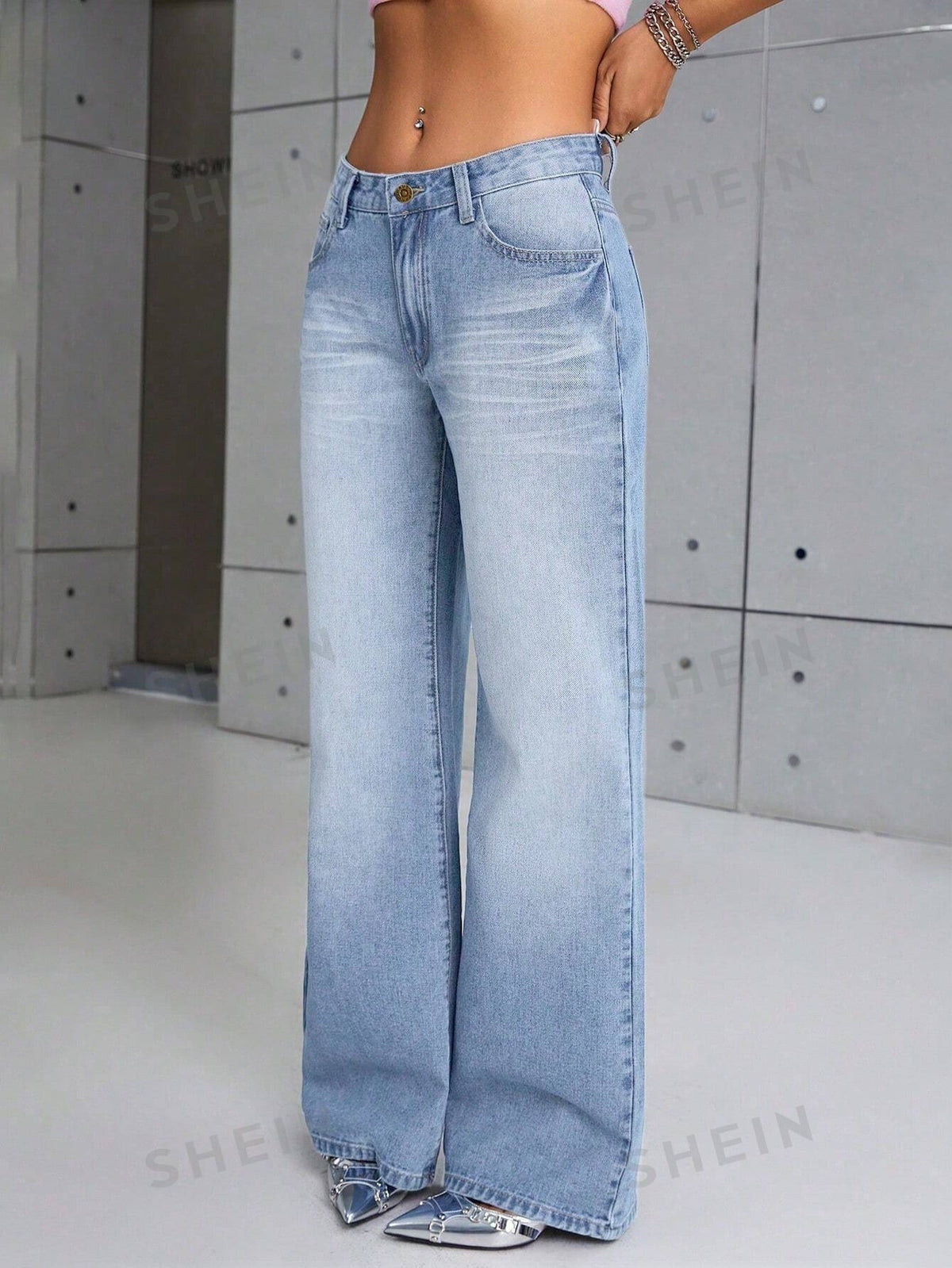 SHEIN x Marika Sila SHEIN ICON Washed Straight Leg Jeans