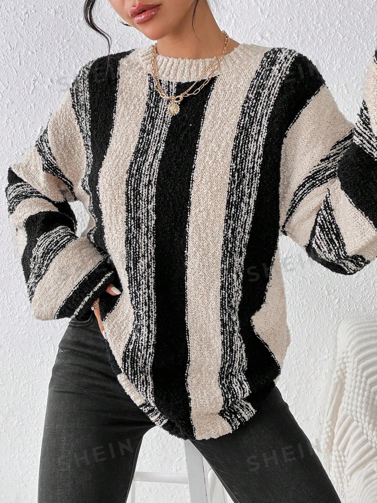 SHEIN EZwear Versatile Casual Striped Sweater