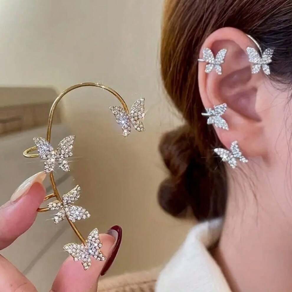 1 sweet and cool hot girl style silver-plated geometric butterfly ear clip for women