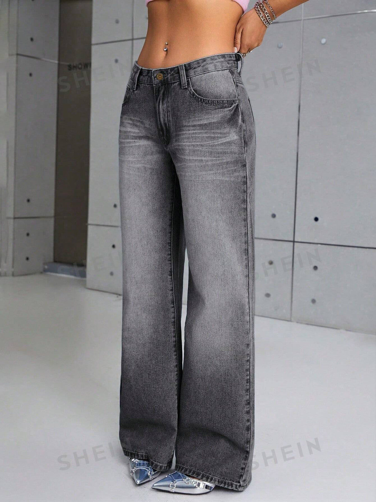 SHEIN x Marika Sila SHEIN ICON Washed Straight Leg Jeans