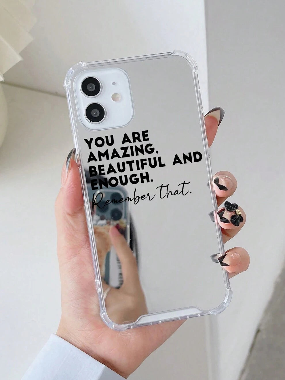 Slogan Pattern Mirror Anti-Fall Sleeve Phone Case Compatible With IPhone