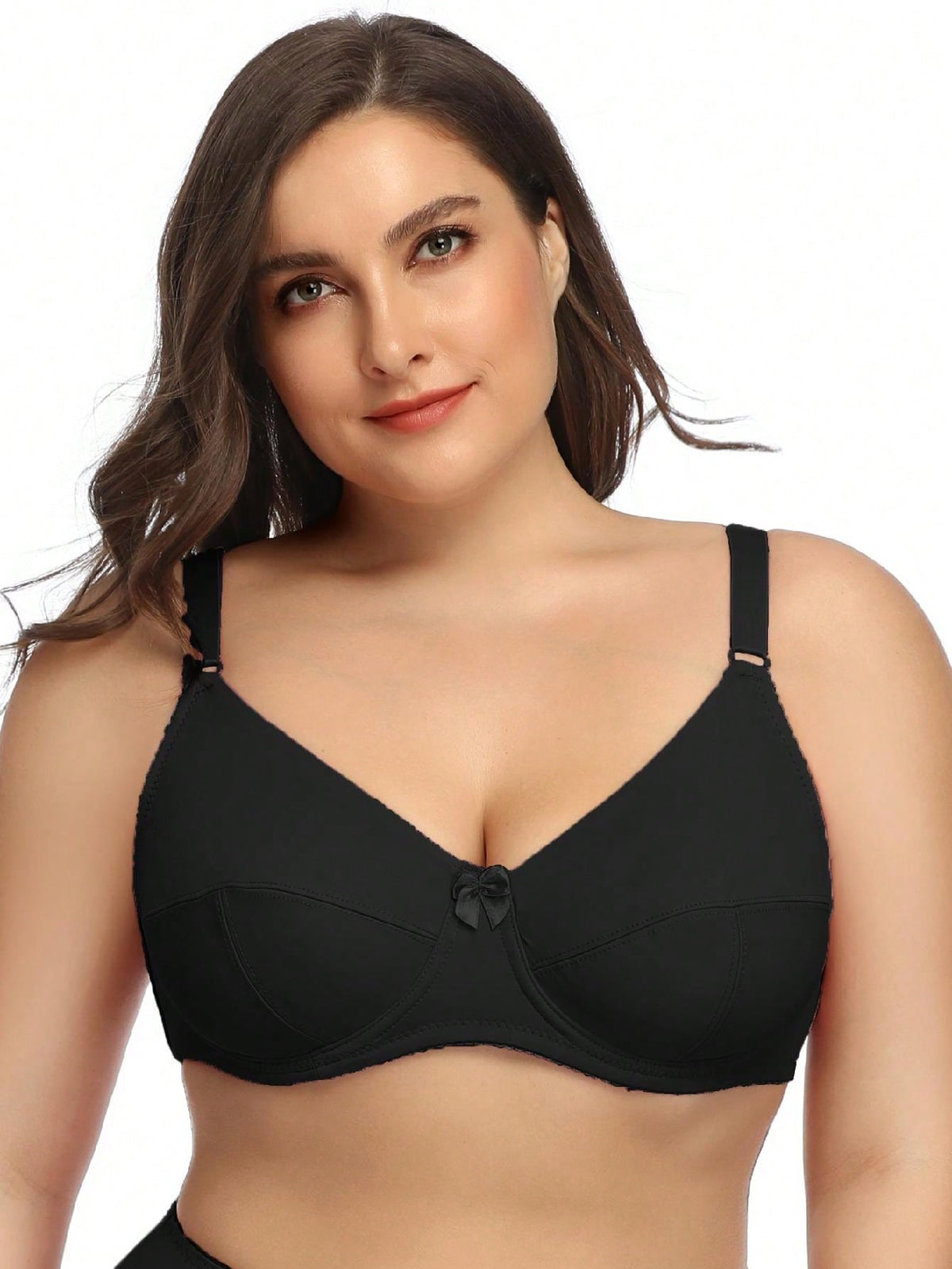 1pc Plus Size Women's Solid Color Stretchy Ultra-Thin Underwire Bra, Simple Everyday Style