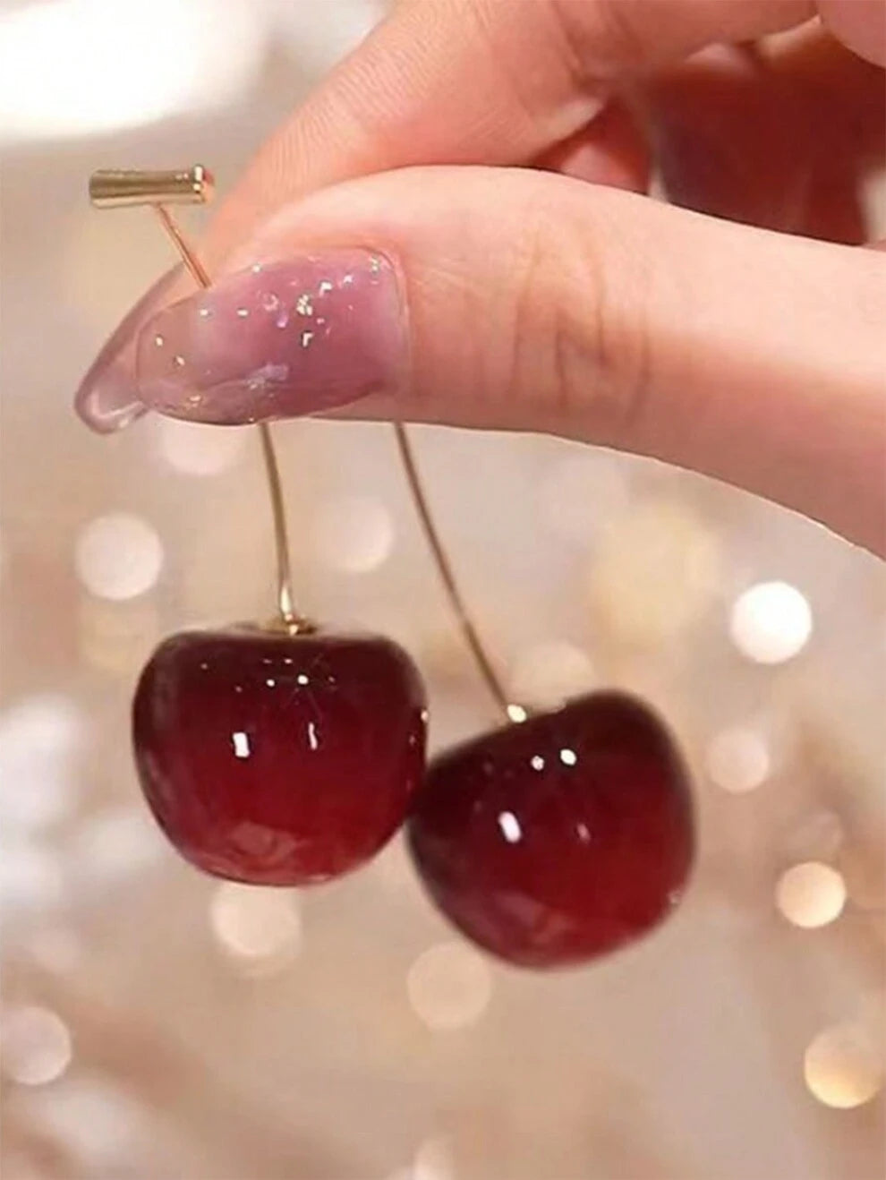 2pcs Lovely Cherry Design Earrings With Long Cherry Pendant For Women