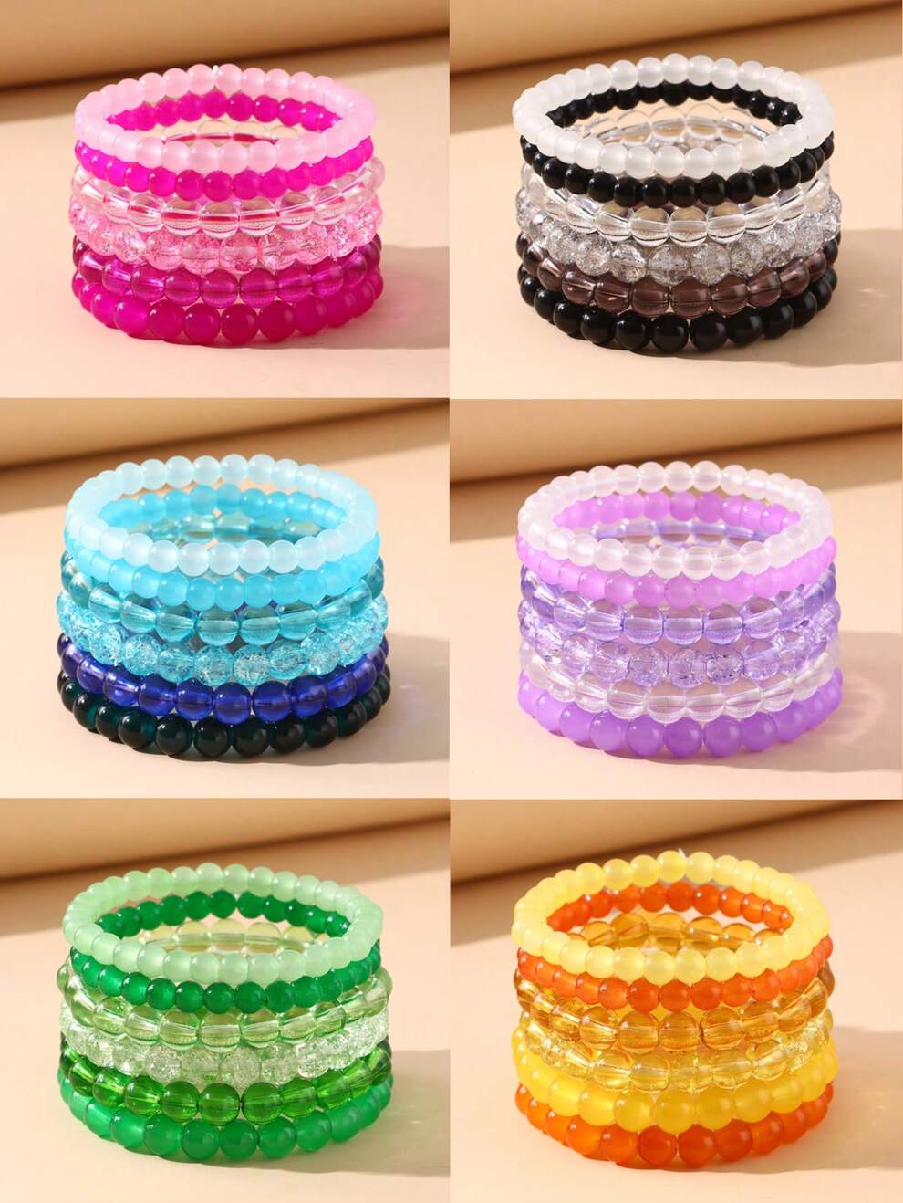 6pcs Elastic rope beaded women's bracelet