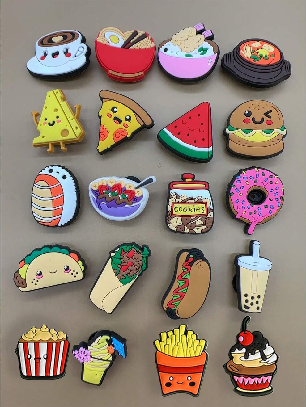 20pcs Food Themed Cute Shoe Charms Suitable For Decorating Slippers, Pencil Case, Bags And Party Gifts