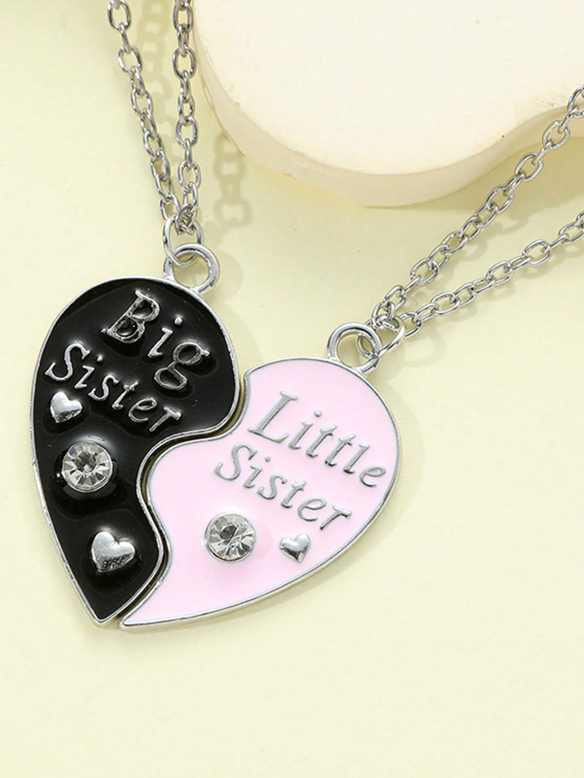 2pcs Big Little Sister Best Friends Forever Heart-shaped Rhinestone Inlaid Necklace