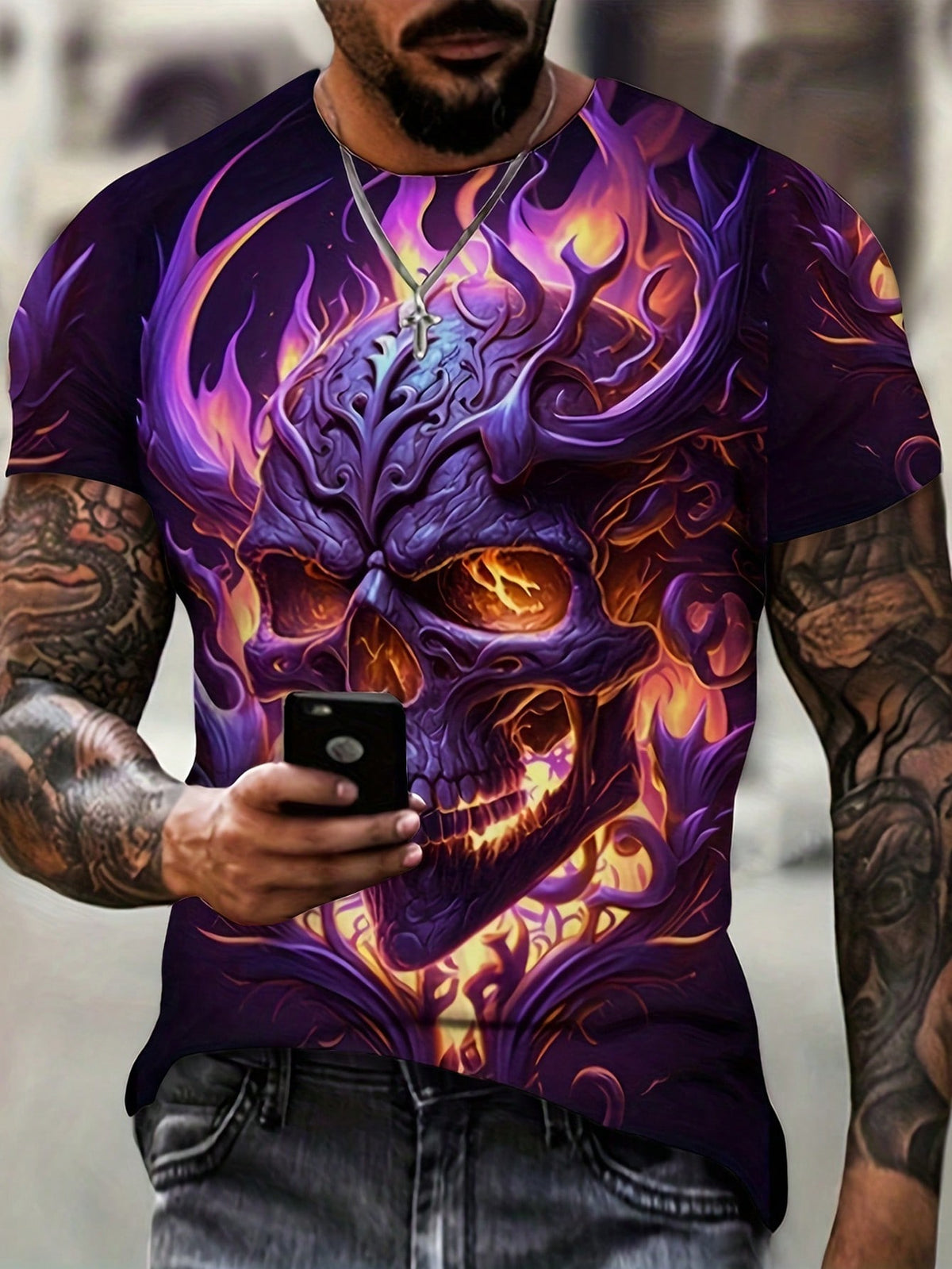 Manfinity Homme Men's Plus Size Skull Printed Short Sleeve T-Shirt