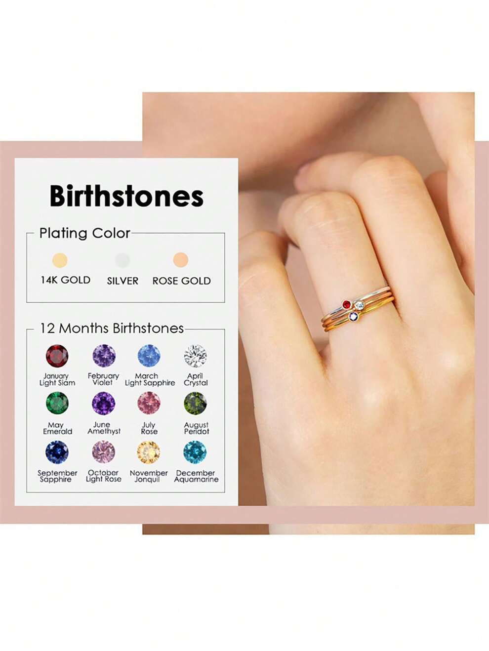 1pc Birth Stone Styles Minimalist And Fashionable December Women's Stainless Steel 14K Gold Ring