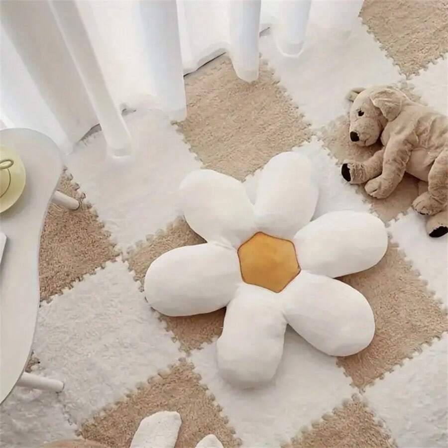 10pcs Interlocking Puzzle Floor Mats - Beige Carpet Rug For Living Room, Bedroom, And Playroom - Soft And Shock Absorbing, Kids Crawling Pad