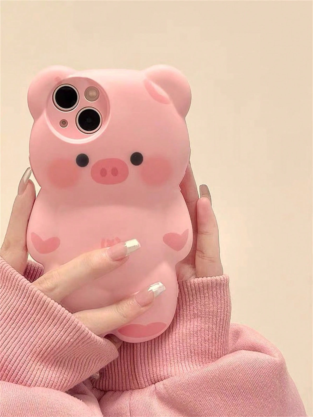 Baby Pink Ins Korean Style Cartoon Lovely Pink 3d Pig Design Phone Case Compatible With IPhone 14 Pro Max/13/12/11 Kawaii