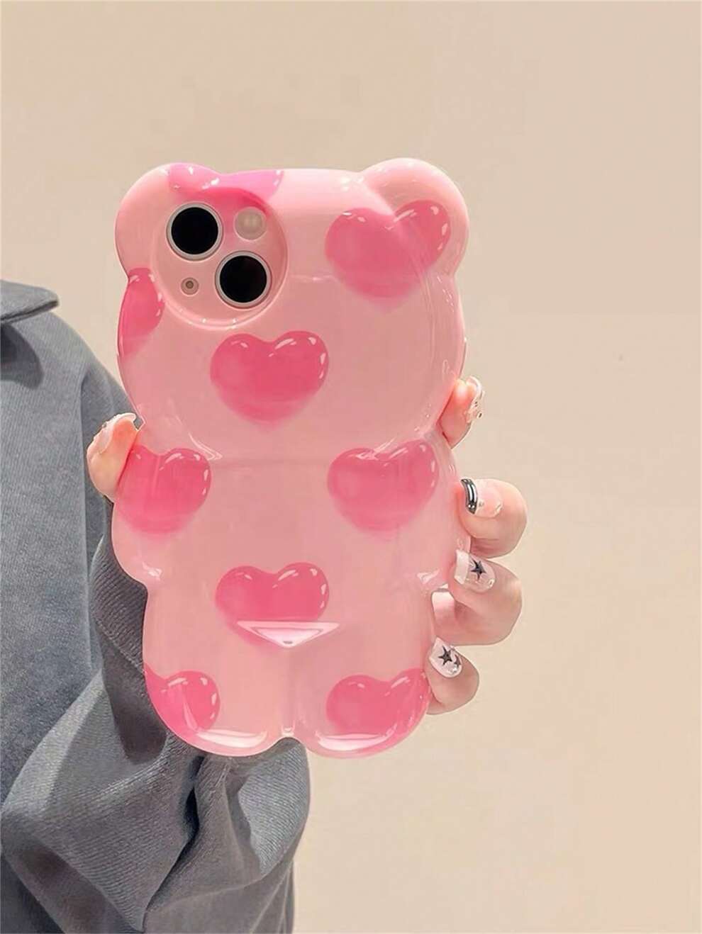 Pink 3d Love Heart Teddy Bear Designed Phone Case Compatible With Iphone Kawaii