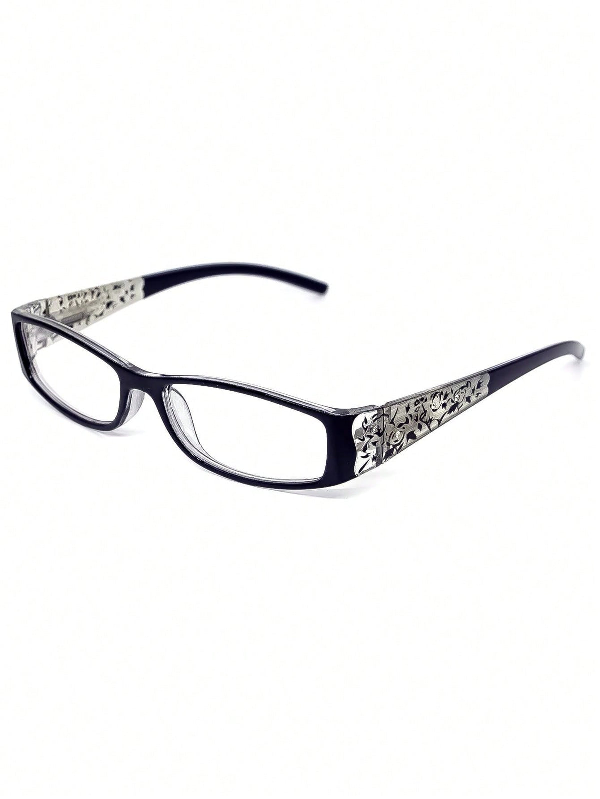 1pc Rectangle Shaped Anti-Blue Light Plain Glasses With Rhinestone & Flower Decor, Suitable For Campus, Work And Daily Wear Clear Glasses Accessories